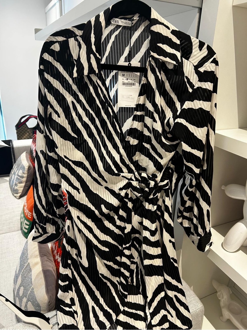 Zara Black and White Zebra-Print Wrap Dress